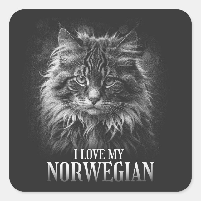 "I love my Norwegian cat" Square Sticker (Front)