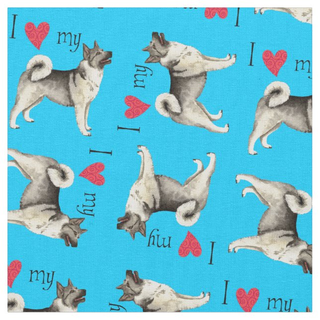 I Love my Norwegian Elkhound Fabric (Close Up)