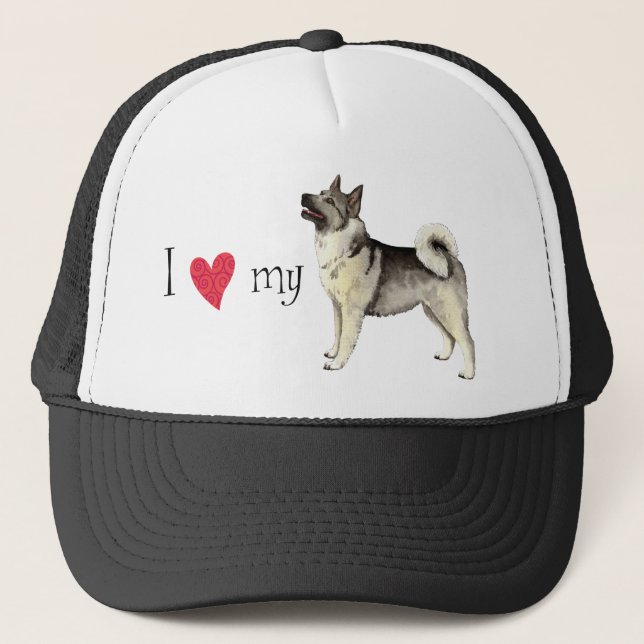 I Love my Norwegian Elkhound Trucker Hat (Front)