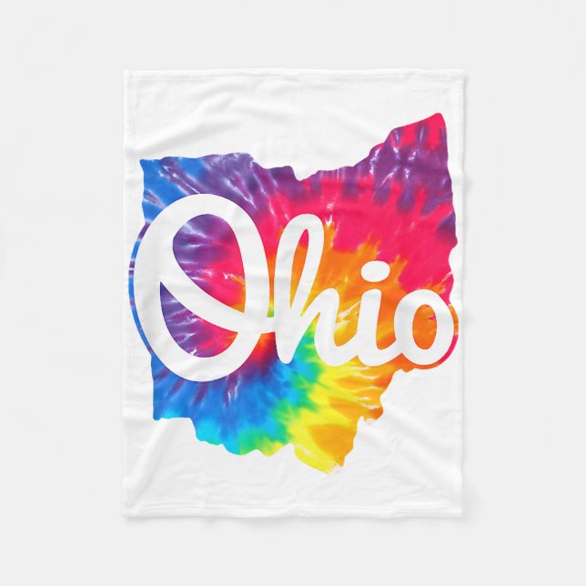 I Love My Ohio Home Script Tie Dye Ohio Fleece Blanket (Front)