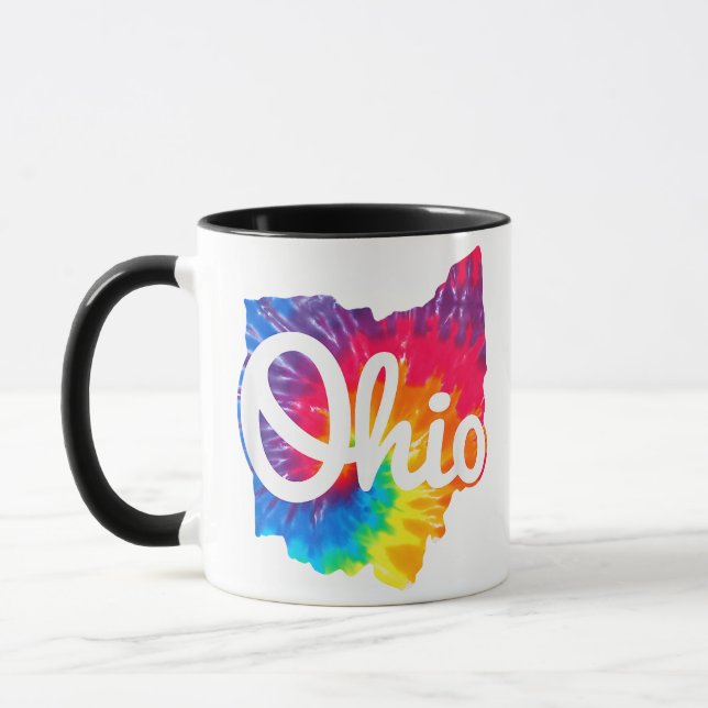 I Love My Ohio Home Script Tie Dye Ohio Mug (Left)