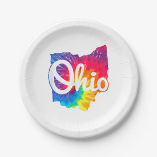 I Love My Ohio Home Script Tie Dye Ohio Paper Plate