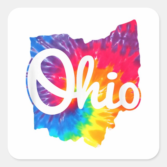 I Love My Ohio Home Script Tie Dye Ohio Square Sticker (Front)