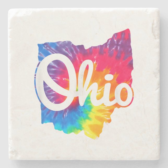 I Love My Ohio Home Script Tie Dye Ohio Stone Coaster (Front)