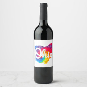 I Love My Ohio Home Script Tie Dye Ohio Wine Label