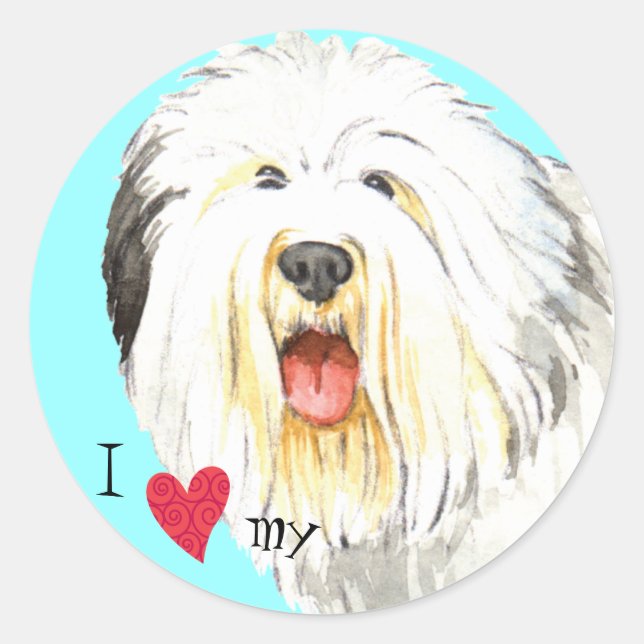 I Love my Old English Sheepdog Classic Round Sticker (Front)