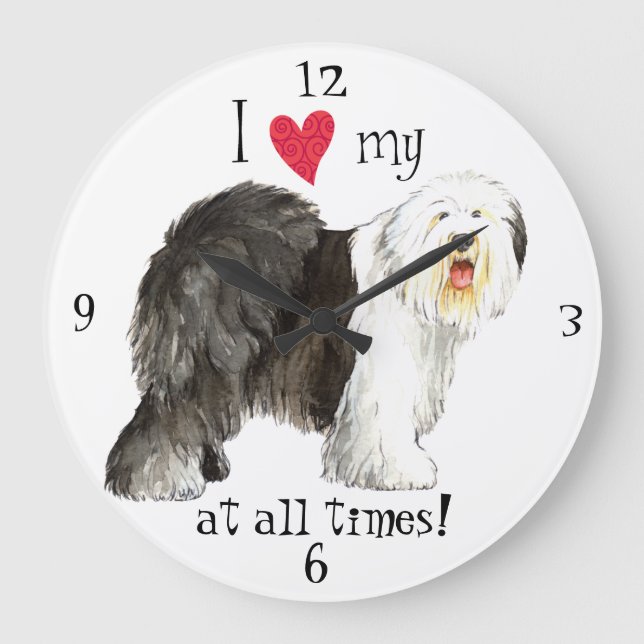 I Love my Old English Sheepdog Large Clock (Front)