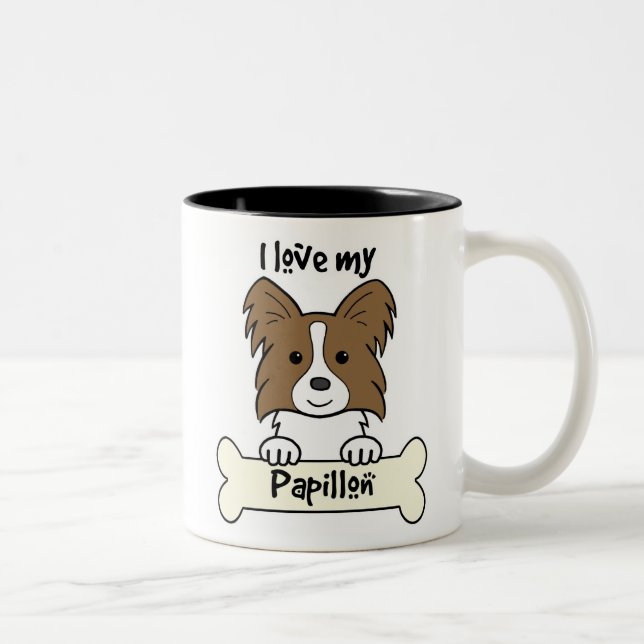 I Love My Papillon Two-Tone Coffee Mug (Right)