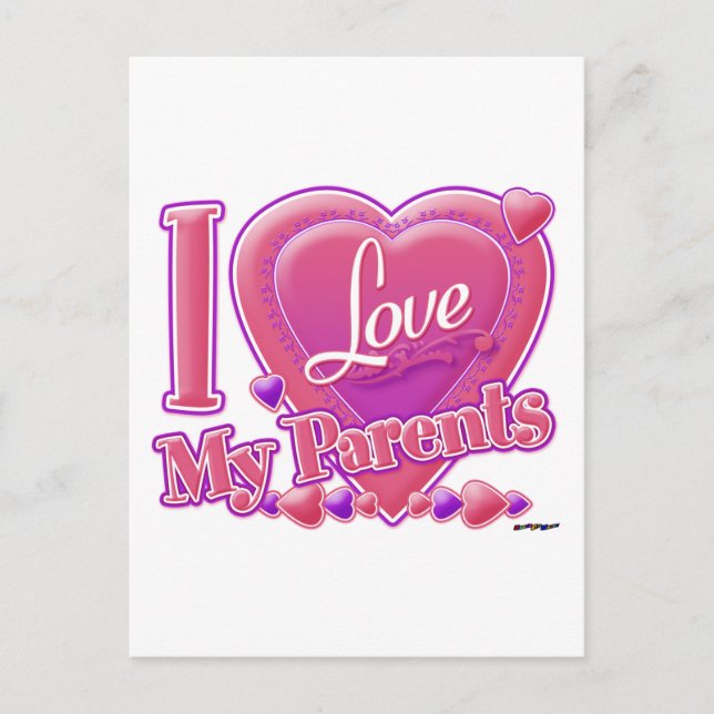 I Love My Parents pink/purple - heart Postcard (Front)