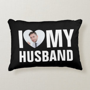 I Love My Partner Custom Photo Heart and Text Decorative Cushion