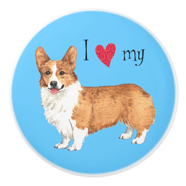 I Love my Pembroke Welsh Corgi Ceramic Knob (Front)