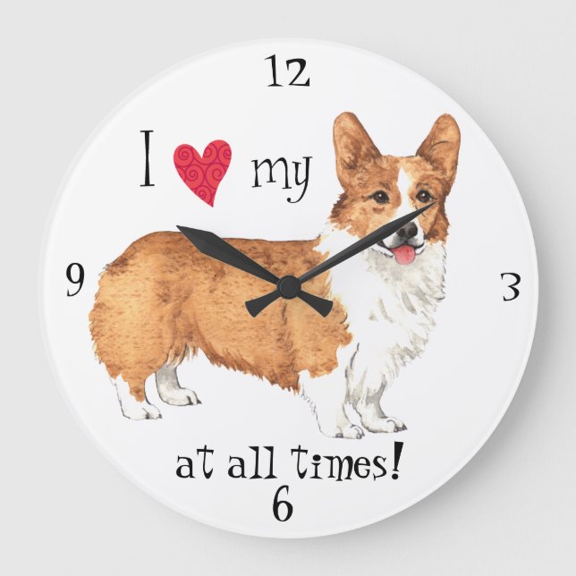 I Love my Pembroke Welsh Corgi Large Clock (Front)