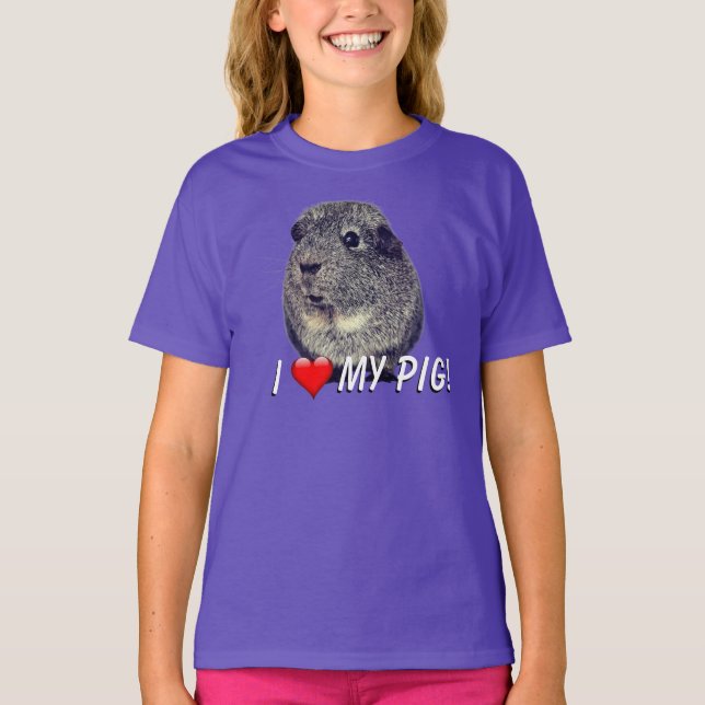 "I love my pig" Cute  Guinea Pig  T-Shirt (Front)