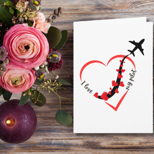 I love My Pilot Heart & Airplane Romantic Simple  Card