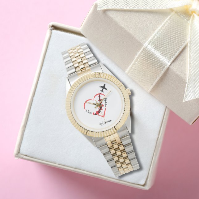 I love My Pilot Typography, Aviation, Personalised Watch (Creator Uploaded)