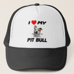 I LOVE MY PIT BULL - ADD YOUR OWN PHOTO - HAT/CAP TRUCKER HAT