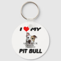 I LOVE MY PIT BULL - ADD YOUR OWN PHOTO - KEYCHAIN