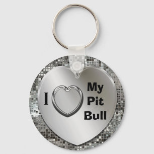 I Love My Pit Bull Heart Keychain