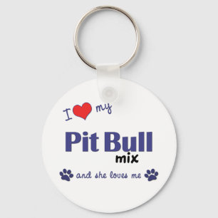 I Love My Pit Bull Mix (Female Dog) Key Ring