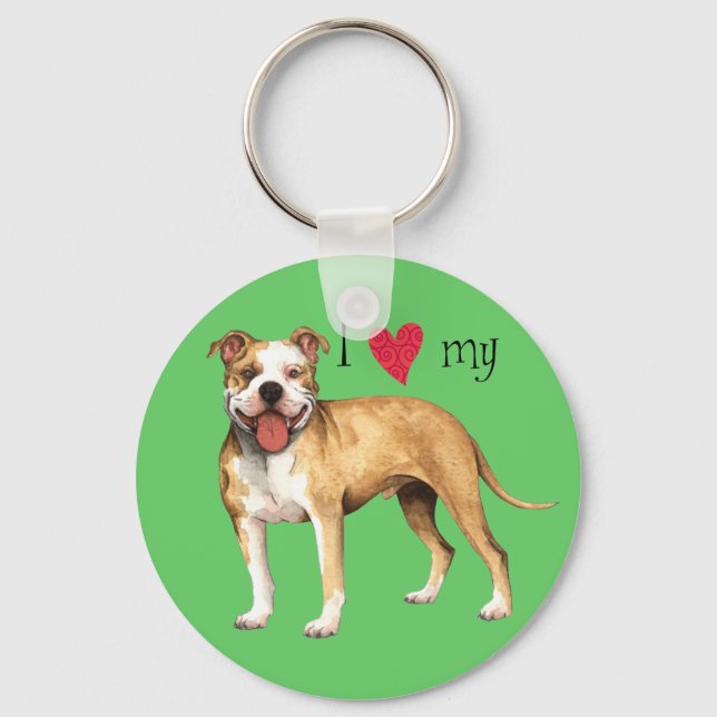 I Love my Pit Bull Terrier Key Ring (Front)