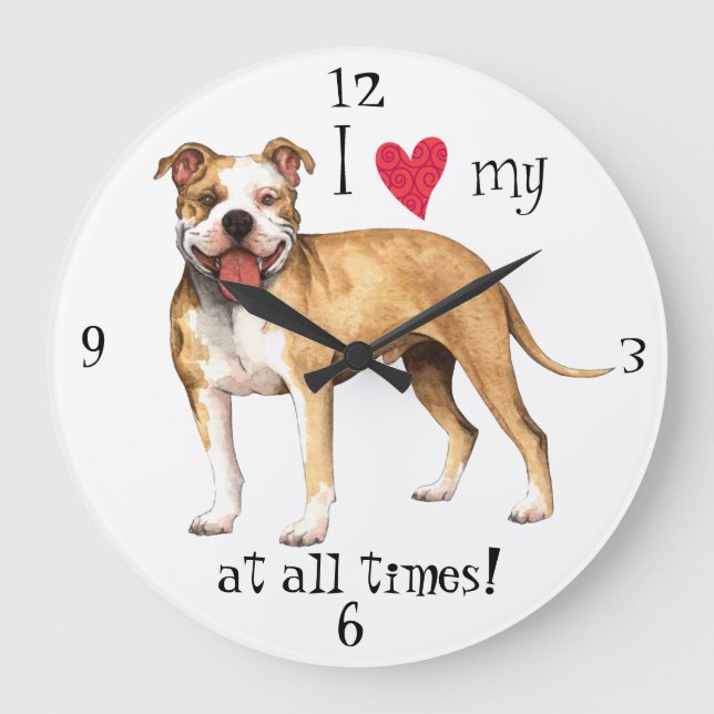 I Love my Pit Bull Terrier Large Clock (Front)