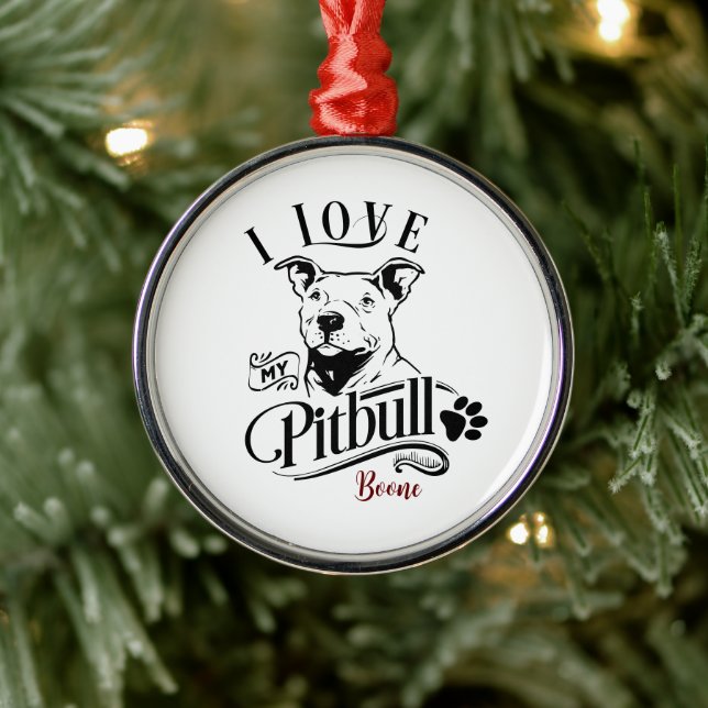 I Love My Pitbull Christmas Metal Tree Decoration (Tree)