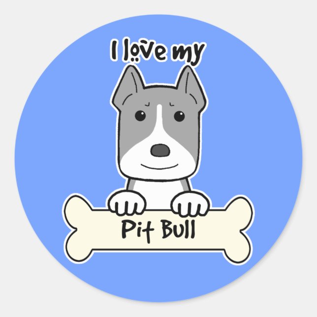 I Love My Pitbull Classic Round Sticker (Front)