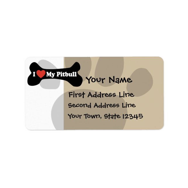 I Love My Pitbull - Dog Bone Label (Front)