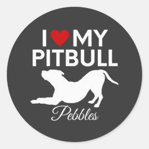I love my pitbull dog custom name text classic round sticker