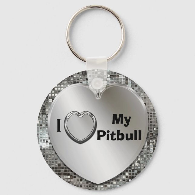 I Love My Pitbull Heart Keychain (Front)