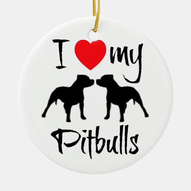 I Love My Pitbulls Ceramic Tree Decoration (Front)