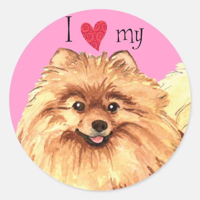 I Love my Pomeranian Classic Round Sticker (Front)