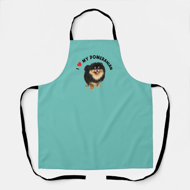 I Love My Pomeranian Cute Pomeranian Puppy Dog Art Apron (Front)