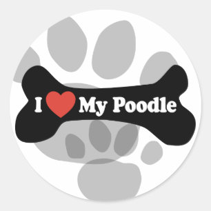 I Love My Poodle - Dog Bone Classic Round Sticker