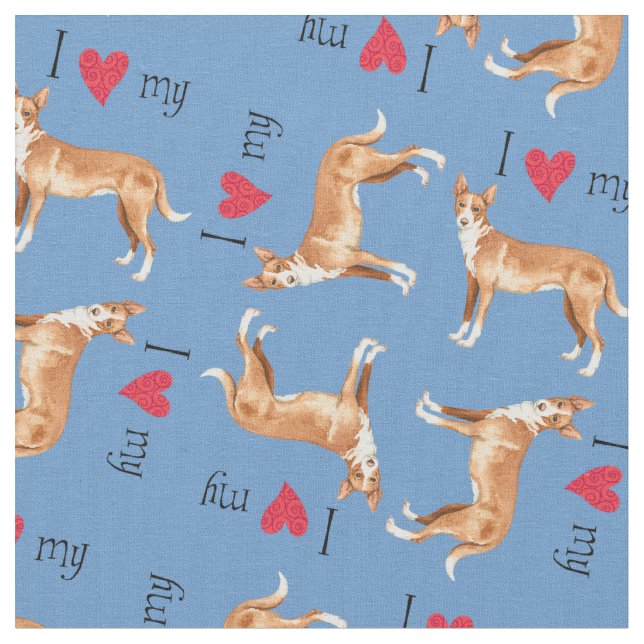 I Love my Portuguese Podengo Fabric (Close Up)