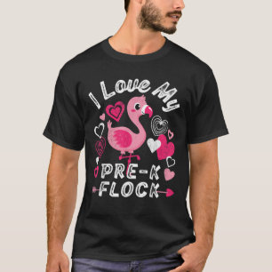 I Love My Pre K Flock Flamingo Heart Preschool Pre T-Shirt