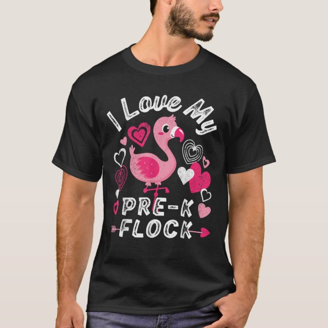 I Love My Pre K Flock Flamingo Heart Preschool Pre T-Shirt (Front)