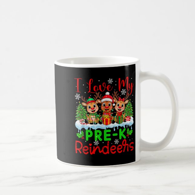 I Love My Pre-k Reindeers Christmas Teacher Studen Coffee Mug (Right)