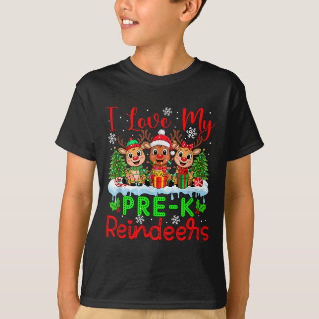 I Love My Pre-k Reindeers Christmas Teacher Studen T-Shirt (Front)