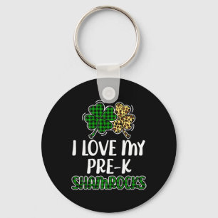 I Love My Pre-k Shamrocks Buffalo Plaid St Patrick Key Ring