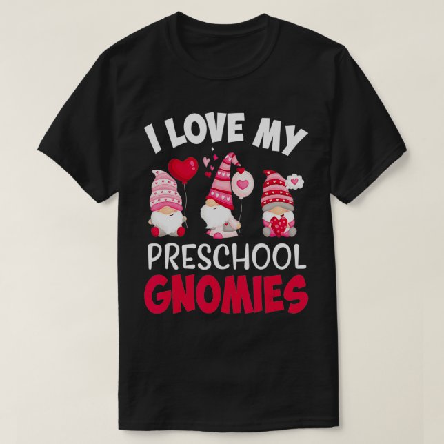 I Love My Preschool Gnomies Cute Valentines Day Te T-Shirt (Design Front)