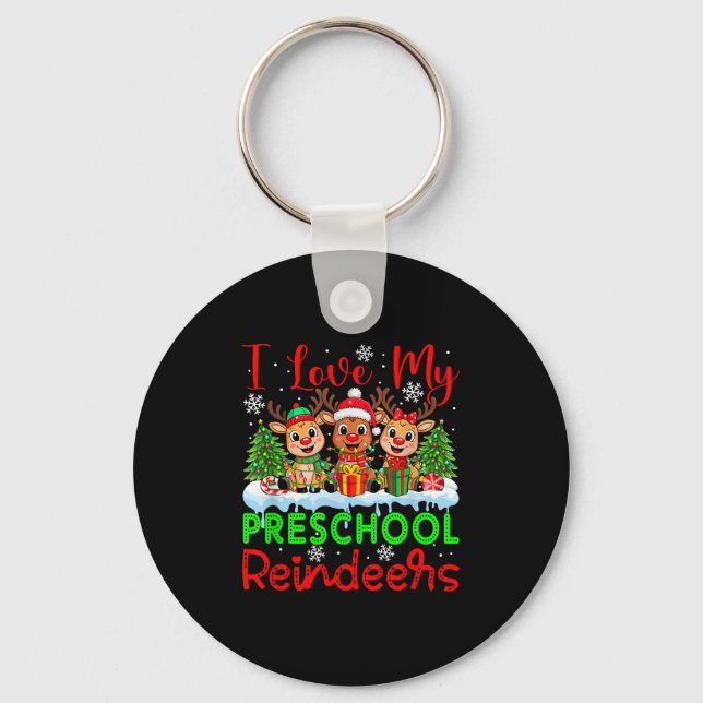 I Love My Preschool Reindeers Christmas Teacher St Key Ring (Front)