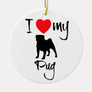 I Love My Pug Ceramic Tree Decoration