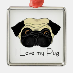 I Love My Pug Cute Pug and Love Quote Metal Tree Decoration