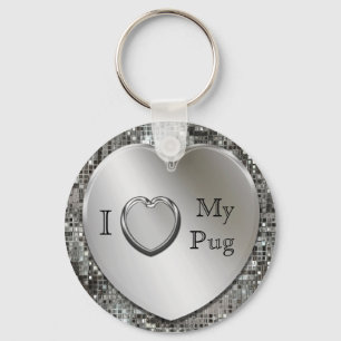 I Love My Pug Heart Keychain