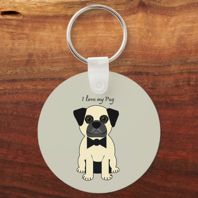 I Love My Pug Key Ring (Front)
