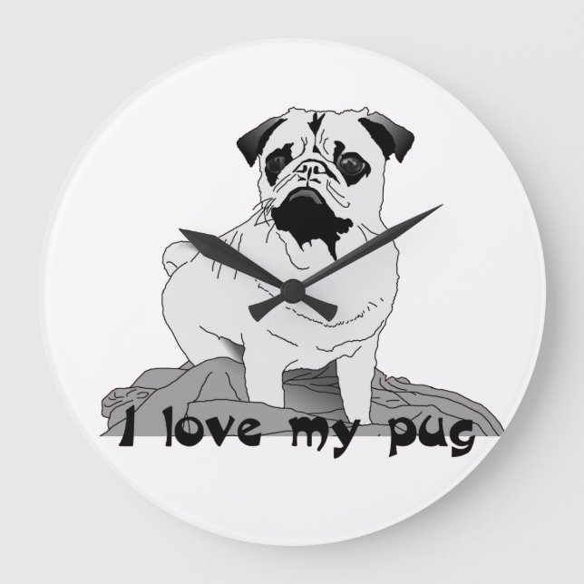 I Love My Pug Large Clock (Front)