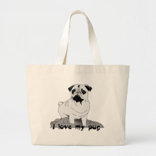 I Love My Pug Large Tote Bag