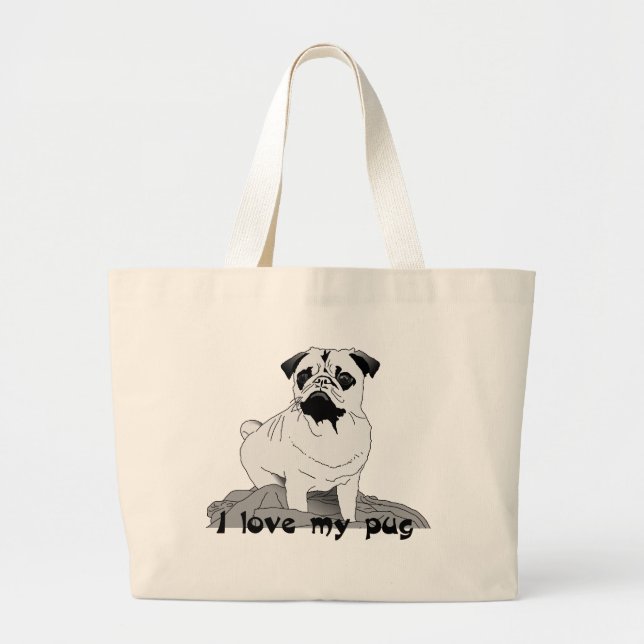 I Love My Pug Large Tote Bag (Front)