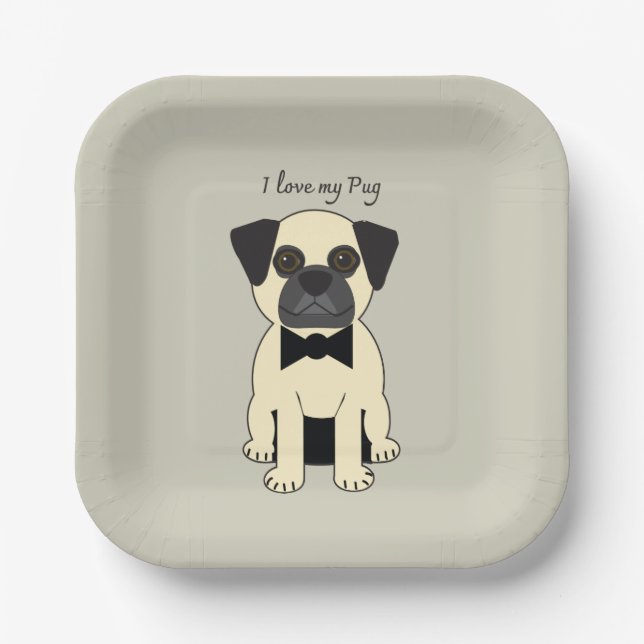 I Love My Pug Paper Plate (Front)
